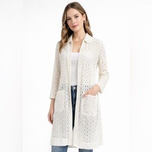 Zara off white mid length Lace Cardigan‎ Small
